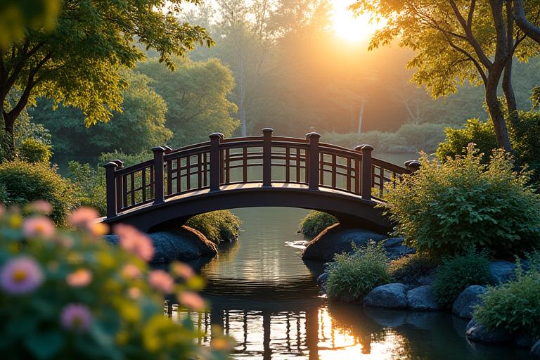 Decorative garden bridge as landscape focal point